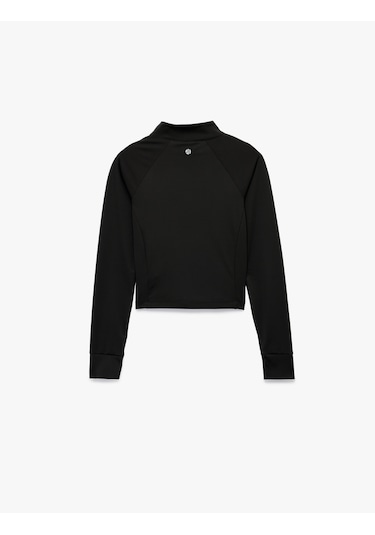 Koton Uzun Kollu Dik Yaka Yarım Fermuarlı Spor Sweatshirt Siyah 6wak10156nk Siyah