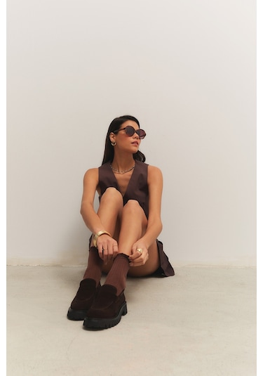 Muggo Paradise Hakiki Deri Kalın Taban Günlük Casual Makosen Kadın Loafer Ayakkabı Kahve Süet Muggo Paradise Hakiki Deri Kalın Taban Günlük Casual Makosen Kadın Loafer Ayakkabı Kahve Süet