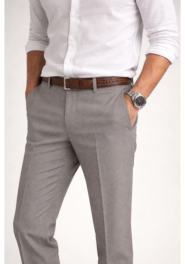 Classics Men Caserta Regular Fit Erkek Armürlü Keten Pantolon - 7635 Taş