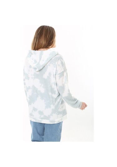 Kadın Büyük Beden Yeşil Batik Desenli Kapşonlu Sweatshirt 65n37521-yeşil Yeşil