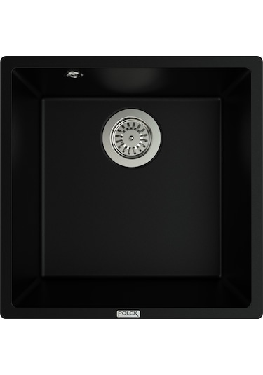 Polex Cristalüx Granit Evye P-X40 Siyah Tezgah Altı Ve Tezgah Üstü Kare Mutfak Evyesi 53.8x44 CM