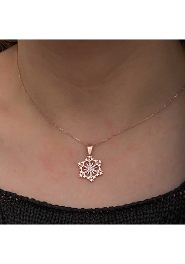 925 Ayar Gümüş Rose Kar Tanesi Kadın Kolye Gümüş