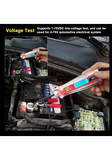 Lemestar "otomotiv Elektrik Test Kalemi - 1-75v Lcd Ekranlı, Kısa Devre Ve Açık Devre Testi, 3.6m Uzatmalı Kablolu"