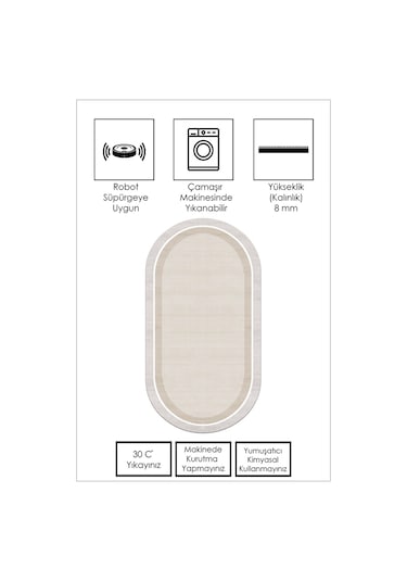 West Home Makinede Yıkanabilir Kaymaz Taban Leke Tutmaz Bej Oval Mutfak Halısı Salon Halısı Ve Yolluk