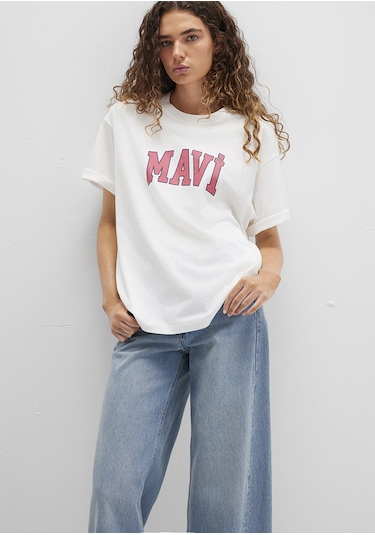 Mavi - Mavi Logo Baskılı Beyaz Tişört 1600843-80194 Beyaz