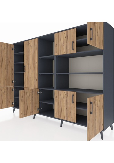 Hyperion Dolap 14 Raflı 9 Kapaklı 220x44x163 Antrasit-çam/antrasi Antrasit-çam/antrasit