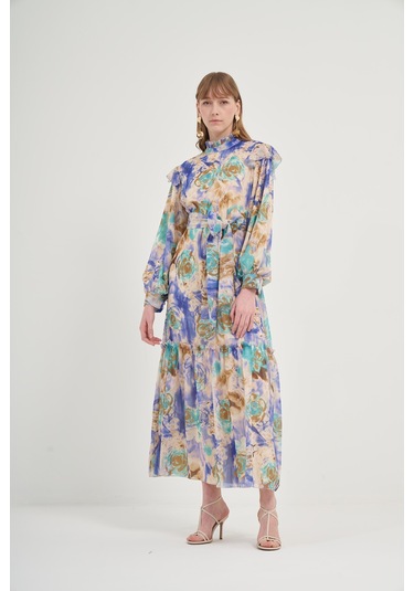 Ftz İpek Şifon Elbise Mor 31038 Mor