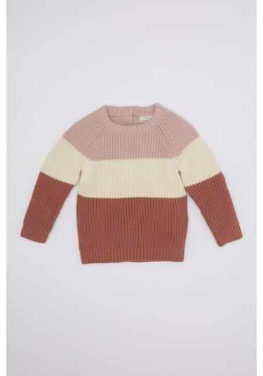 DeFacto Kız Bebek Renk Bloklu Bisiklet Yaka Triko Kazak C8292A524WNBR277 Bordo