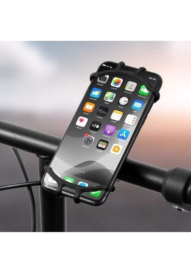 Ebitda Silikon Bisiklet Telefon Tutucu Standı - Siyah, Uzunluğu Ayarlanabilir, Bisiklet, Scooter İçin Altın