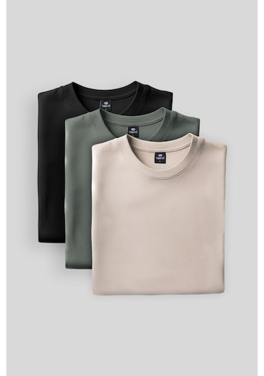 Standart Fit Basic O Yaka 3lü Paket Siyah-bej-çağla Erkek Sweatshirt 88053 Siyah-bej-çağla