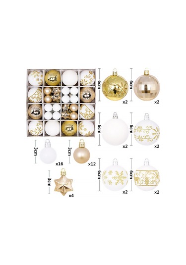 Moveevo 44 Adet 3-6 Cm Elektroplated Plastik Noel Topu - Altın Beyaz Renkli Ağaç Süs Takımı 270g Kutulu