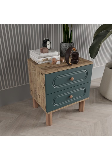 Pera 2 Çekmeceli Komodin - Mdf Kapak Yeşil