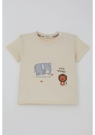 Breeze Erkek Bebek Şortlu Takım Sevimli Hayvancık Arkadaşlar 9 Ay-3 Yaş, Krem