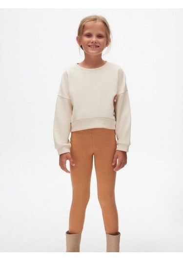 Kız Çocuk Pamuklu Oversize Kolej Sweat-15461 KREM