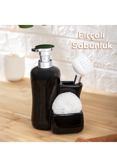 Porsima 268669 Sıvı Sabunluk Fırçalı Süngerlikli Sabunluk Siyah