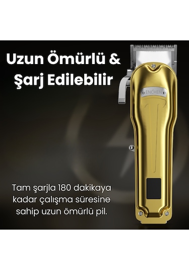 Enchen Boost 3 Gold Ayarlanabilir Başlıklı Dijital Göstergeli Şarjlı Profesyonel Saç Kesim Makinesi