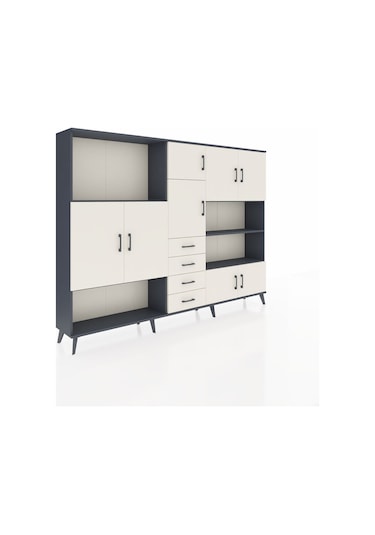 Arges Dolap 9 Raflı 4 Çekmeceli 8 Kapaklı 220x30x163 Antrasit-ayt Antrasit-aytaşı