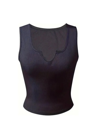 Munn Collection Kadın Kolsuz V Yakalı Kaşkorse Bluz Siyah