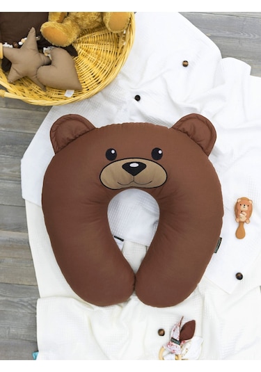 Mordesign Çift Taraflı Emzirme Yastığı Bebek Destek Minderi Hamile Yastığı Pamuk Kumaş Morbear Serisi Zg10047