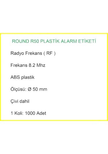 Round R50 Plastik Alarm Etiketi Rf Radyo Frekans 1000'li Koli