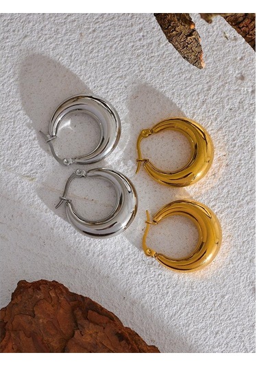 Altın Eetit Bildirimi Paslanmaz Çelik Geometrik Halka Küpe Takı Kadınlar İçin Trendy Metal Doku 18 K Küpe Altın Aksesuarlar