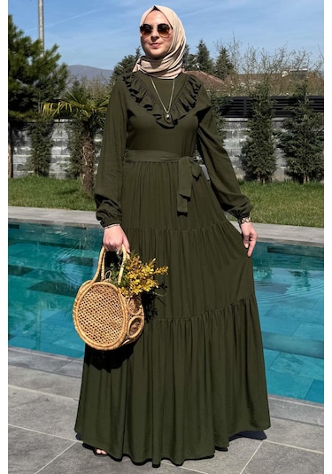 Rabia Şamlı Jale Elbise Haki Normal