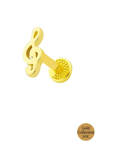 So Chic Minimal Altın Serisi 14 Ayar Sarı Altın Melodi Figürlü Tragus Piercing