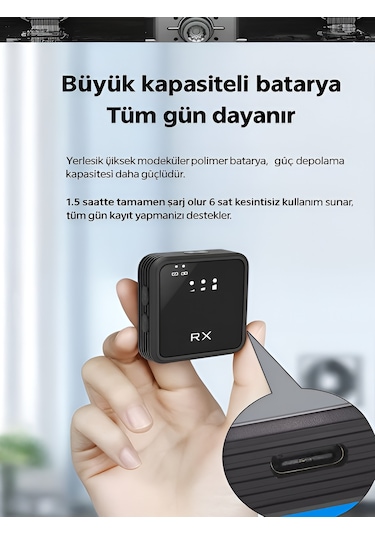 Lightining Type-c Girişli 200mah Dijital Ekranlı 2.4g Kablosuz Çift Yaka Mikrofonu Pro++