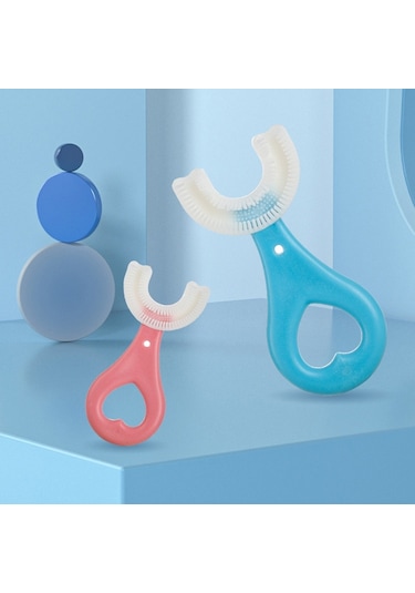 Sones U Şeklinde Çocuk Bebek Elde Tutulan Yumuşak Diş Fırçası Fırçalama Eseri 2-6 Yaş Arası, Stil: Kalp Şekli Pembe