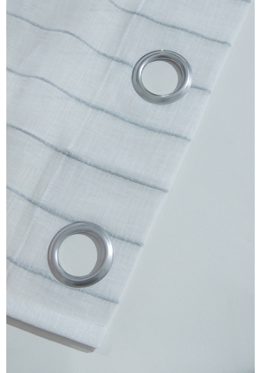 Louison Tül Perde Gri Çizgili 300x280 Gri - Beyaz