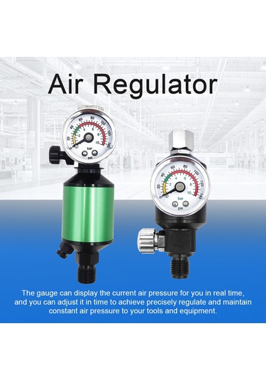 Geeksen Pnömatik Sprey Makinesi Regülatörü 0-140psı - Yağ Su Ayırıcı Filtre - Aluminyum - Siyah