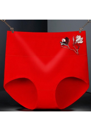 Kırmızı Pamuk Baskılı Yüksek Bel Kadın İç Çamaşırı Doğum Sonrası Kadınlar İçin Nefes Alabilir Ve Minimalist Rahat Külot Kırmızı