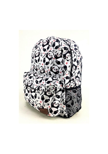 Luckybag Renkli Kalpli Panda Desenli Dayanıklı Spor Seyahat Yürüyüş Okul Genç Çocuk Sırt Çanta Beyaz
