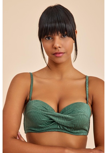 Bali Yeşil Balenli Dolgulu Straplez Push-up Bikini Üst Yeşil