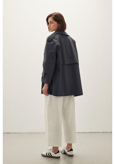 Oversıze Kısa Trençkot Lacivert Lacivert