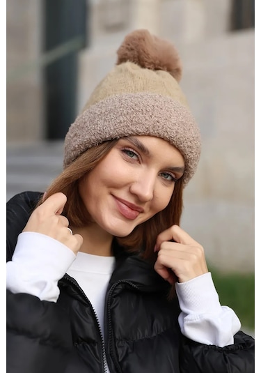 Ponpon Detay Kadın Bere 1136 Vizon Vizon