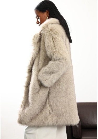 Bej Midi Boy Şal Yaka Kürk D99773 Bej