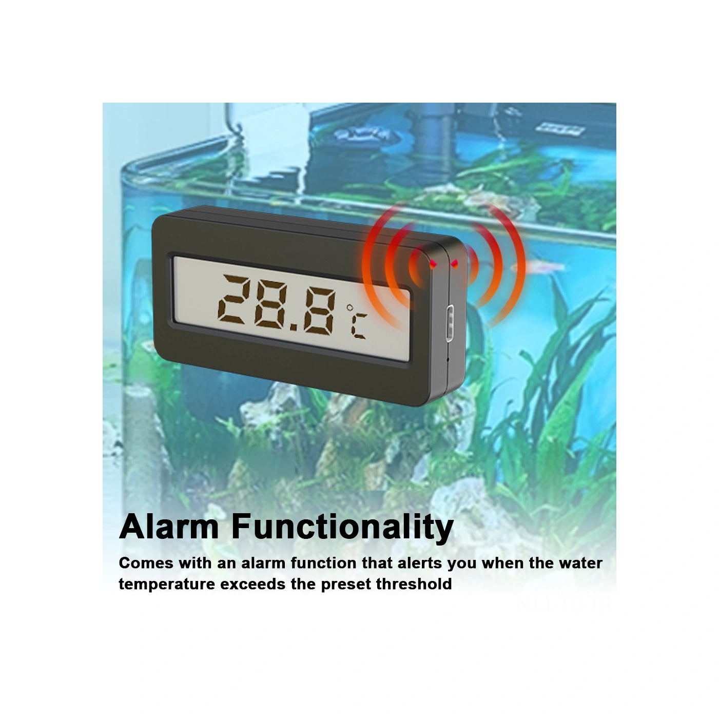 Skycity Akvaryum Su Sıcaklık Ölçerü - Yüksek Hassasiyetli Sensörlü, Büyük Lcd Ekranlı, Bip Alarmlı, T2-b Modeli 320mah Lithium Pil