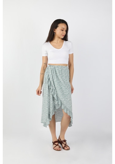 Kadın Fırfırlı Viskon Etek Su Yeşili