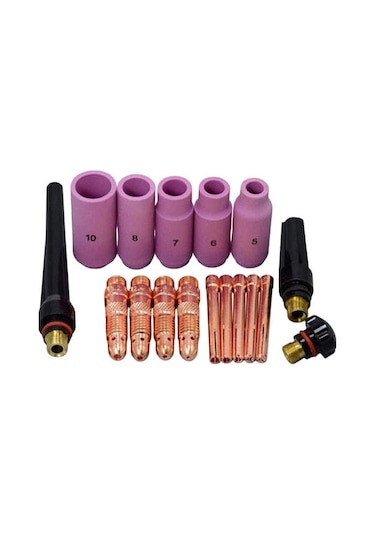 Kangvka Tıg Arc Kaynak Aksesuarları Seti - 18 Parça: Seramik Lapa, Gaz Lens Gövde, Topuz Ve Arka Kapaklar Wp-17/18/26 Uyumlu