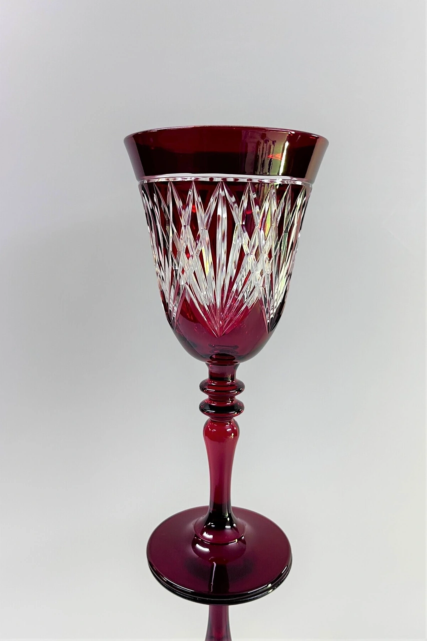 Bella % 100 El Yapımı Dekorlu Cam Kadeh Bardak Paşabahçe Kırmızı