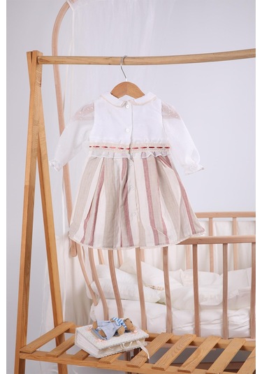 Bayramlık Düğünlük Tül Kol Detaylı Kız Bebek Çocuk Elbise 13904 001