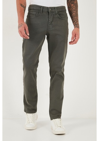 Buratti Pamuklu Comfort Fit Normal Bel Boru Paça Jeans Erkek Kot Pantolon 4412C19Texas Haki
