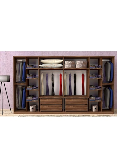 Damla 8 Kapaklı Dolap Gardırop Ceviz Beyaz