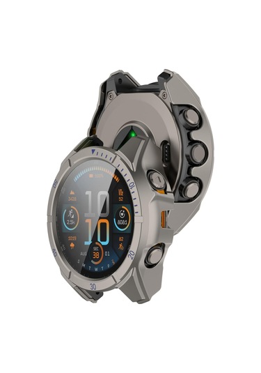 Garmin Tactix 8 İçin Amoled 51mm Temperli Film Entegre Pc İzle Koruyucu Kılıf Titanyum Mavisi