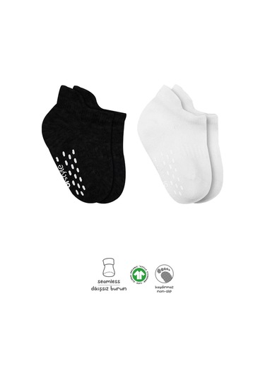 2'li Sneakers Kaymaz Basic Penye Çorap Bs20103 Siyah Ekru Renkli Çok Renkli