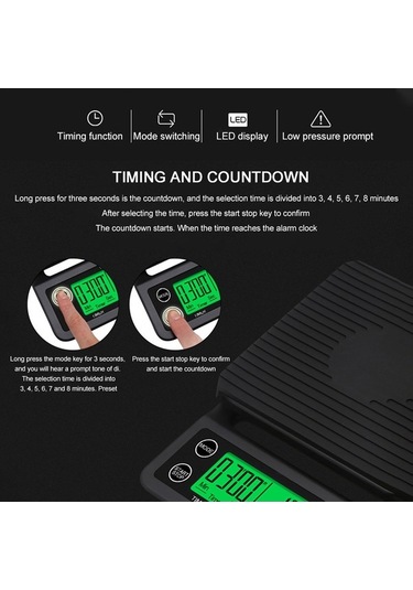 Novahub 0.1g Hassas, 3kg Kapasiteli, Zamanlayıcı Mutfak Kahve Terazisi, Pil Hariç Siyah Siyah
