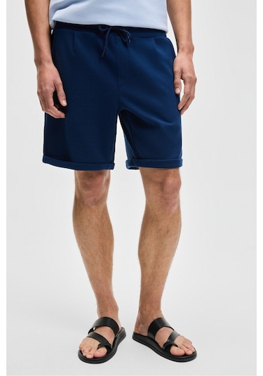 Grimelange YOURI Erkek Beli Lastikli Arka Tek Cepli Relaxed Fit Lacivert Şort