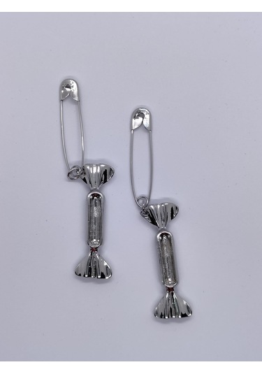 Sapphire Store Gümüş Renk Özel Tasarım Çengelli İğne Detaylı Küpe Gümüş