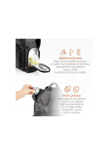 Gezenbebe Kişiye Özel Çok Fonksiyonlu Anne Baba ve Bebek Bakım Sırt Çantası Siyah
